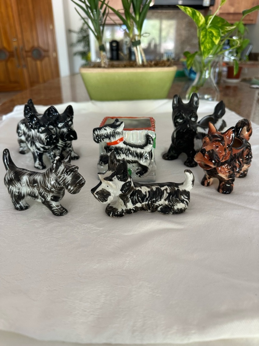 Vintage Japanese Scottie Terrier Dog Figures and Planters Made in Japan Set of 6
